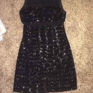 AQUA black body con sequin dress with mesh cutouts